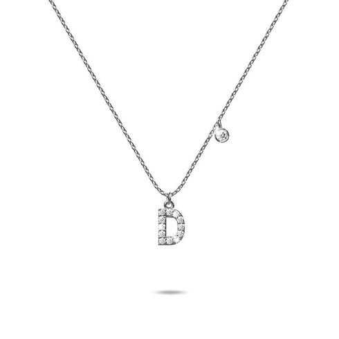 Solid 925 Sterling Silver Initial Crystal Personalised Alphabet Letter Necklace Silver